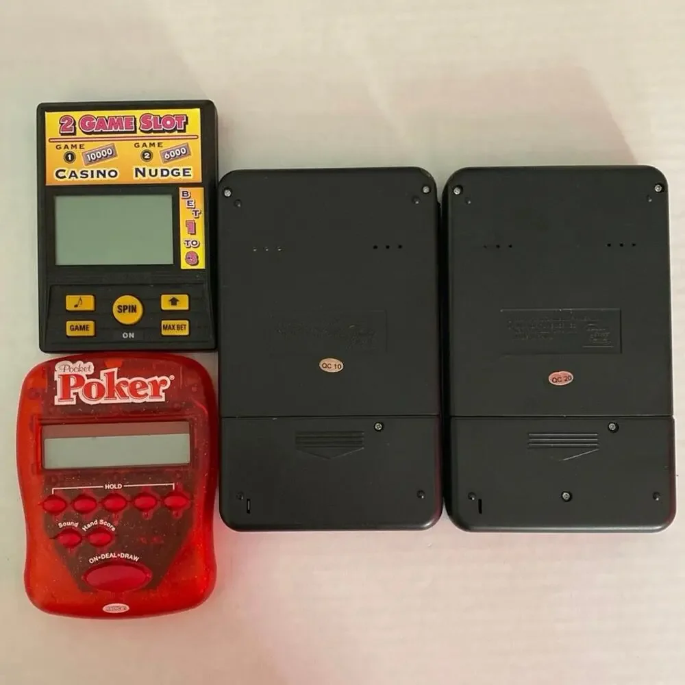 Vintage Handheld Electronic Casino Games Lot Of 4 Hearts Poker Keno Nudge Radica